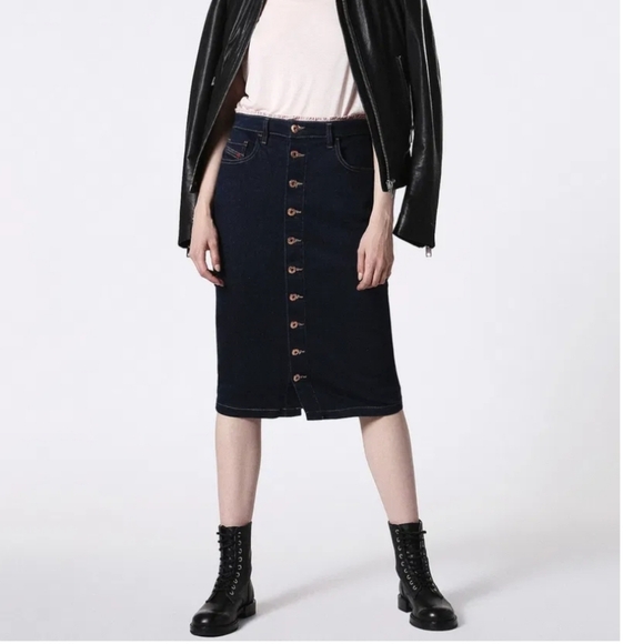 Nwot diesel De Heidi Dark Timeless Denim Button Up Pencil Skirt 25 Xs - Picture 1 of 14